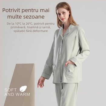Pijamă maternitate și alăptare, două piese, bumbac 95%+, mâneci lungi, deschidere pentru alăptare