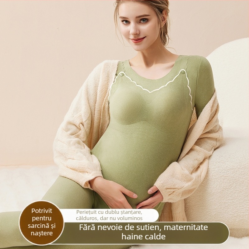 Set postnatal pentru alăptare cu mâneci lungi și pantaloni, model color block, țesătură poliester/spandex, deschidere pentru alăptare, iarna 2024