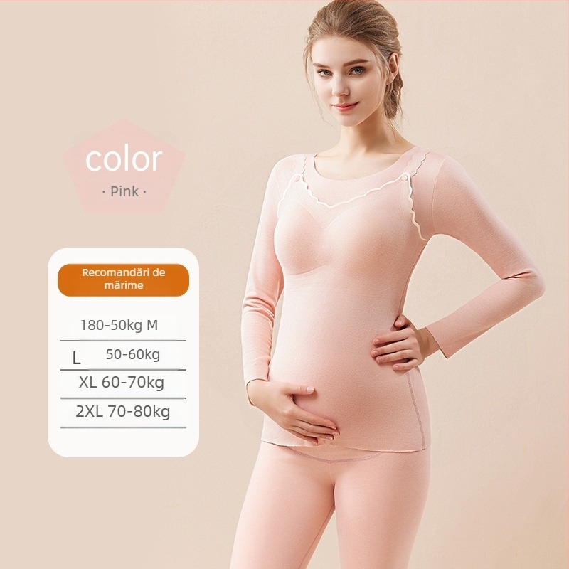 Set postnatal pentru alăptare cu mâneci lungi și pantaloni, model color block, țesătură poliester/spandex, deschidere pentru alăptare, iarna 2024