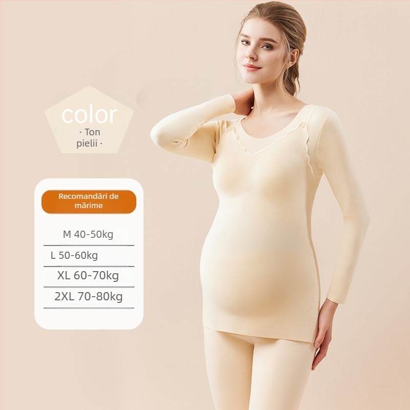 Set postnatal pentru alăptare cu mâneci lungi și pantaloni, model color block, țesătură poliester/spandex, deschidere pentru alăptare, iarna 2024