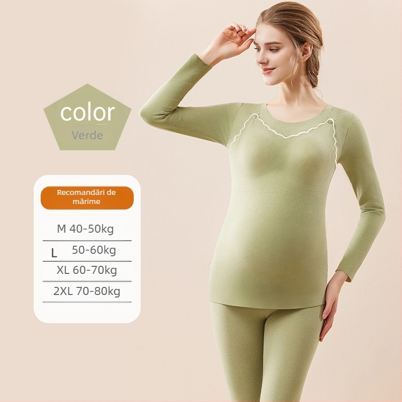 Set postnatal pentru alăptare cu mâneci lungi și pantaloni, model color block, țesătură poliester/spandex, deschidere pentru alăptare, iarna 2024