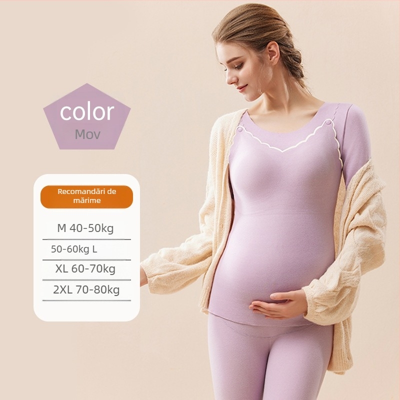 Set postnatal pentru alăptare cu mâneci lungi și pantaloni, model color block, țesătură poliester/spandex, deschidere pentru alăptare, iarna 2024