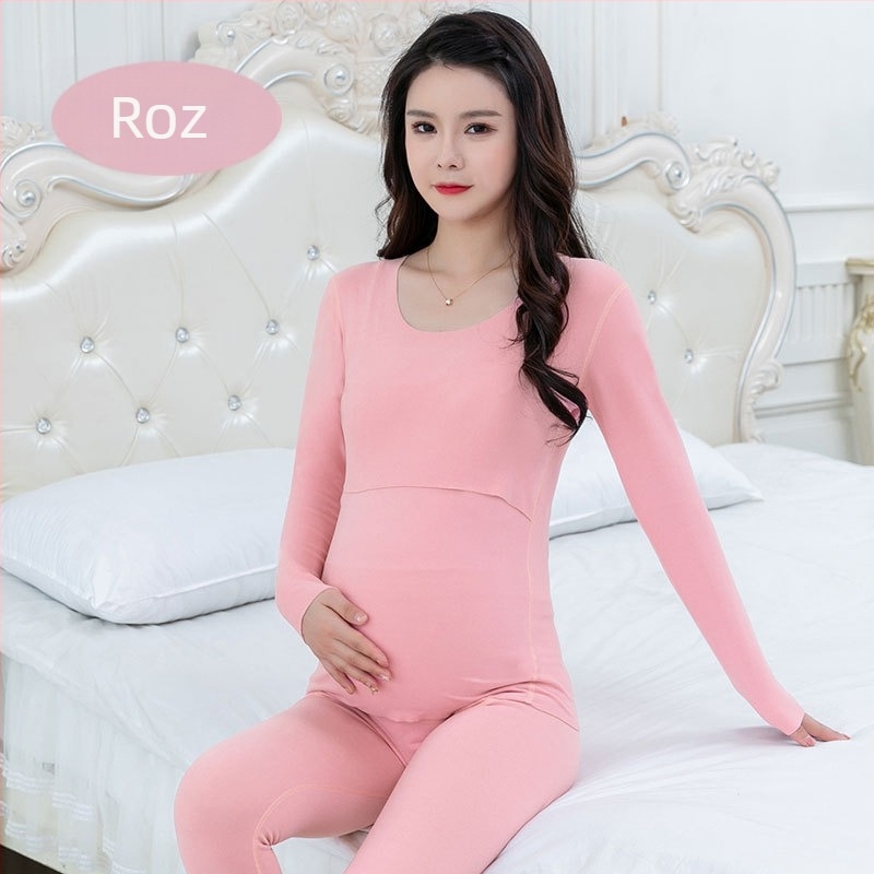 Lenjerie termică maternă pentru sarcină și alăptare, fără cusături, căptușită cu fleece, mâneci lungi, acces pentru alăptare, material tricot 78% acetat