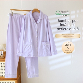 Set din două piese pentru maternitate și alăptare, 100% bumbac, țesătură periată, mâneci lungi, toamnă