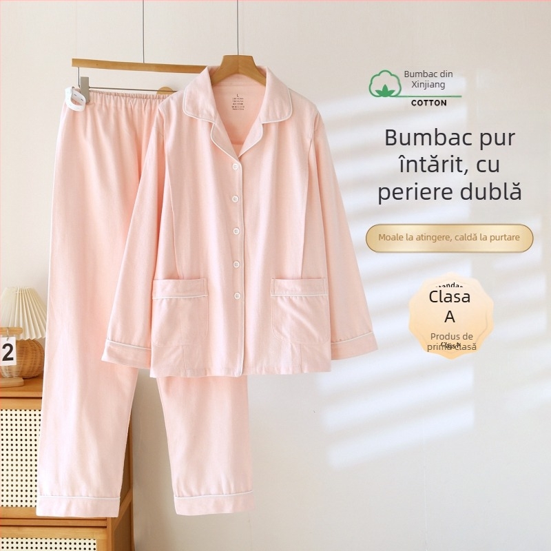 Set din două piese pentru maternitate și alăptare, 100% bumbac, țesătură periată, mâneci lungi, toamnă