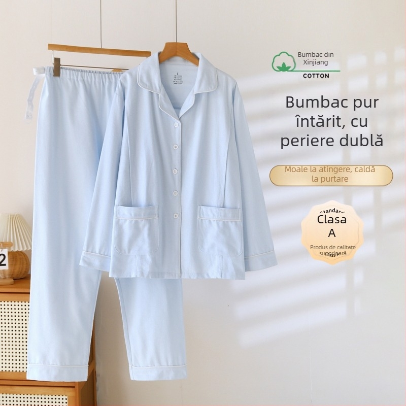 Set din două piese pentru maternitate și alăptare, 100% bumbac, țesătură periată, mâneci lungi, toamnă