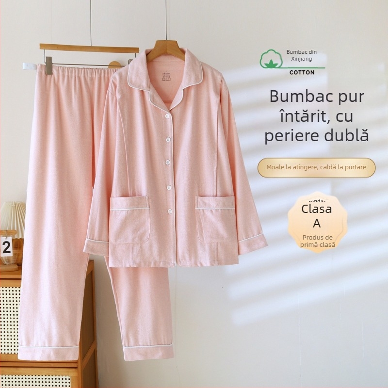 Set din două piese pentru maternitate și alăptare, 100% bumbac, țesătură periată, mâneci lungi, toamnă