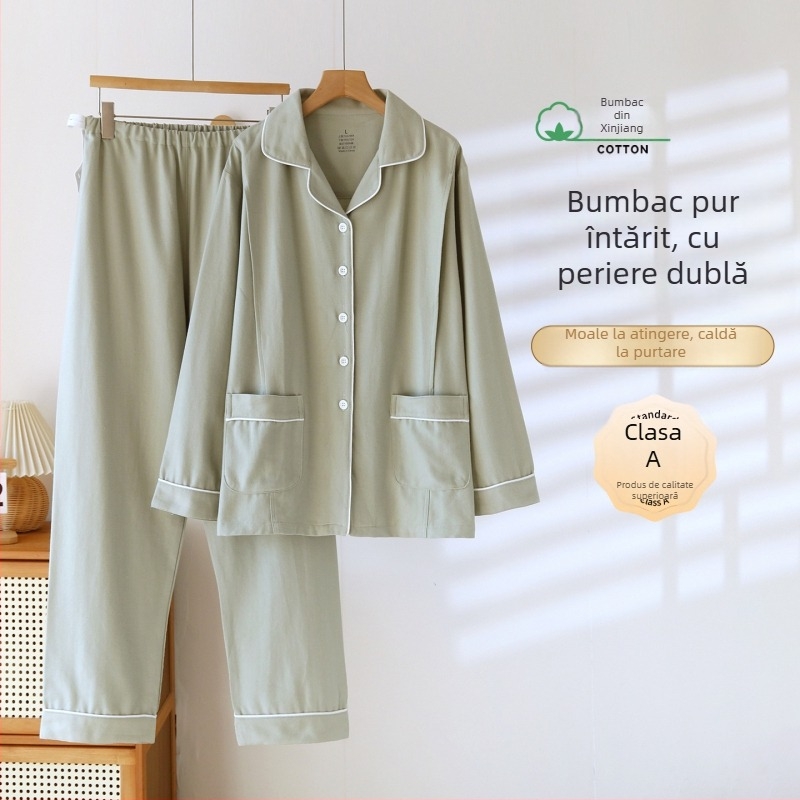 Set din două piese pentru maternitate și alăptare, 100% bumbac, țesătură periată, mâneci lungi, toamnă