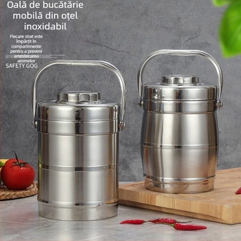 Cutie de prânz din oțel inoxidabil, izolație cu vid, formă de tambur, capacitate 2 L
