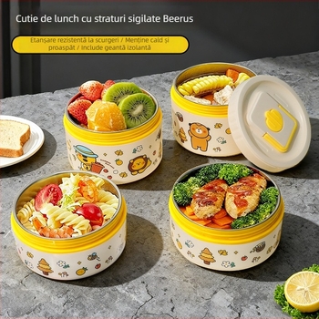 Cutie de prânz izolată din oțel inoxidabil 304, design cu divizoare în mai multe straturi, compatibilă cu microunde, personalizare disponibilă