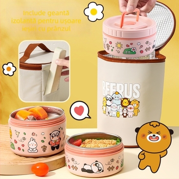 Cutie de prânz izolată din oțel inoxidabil 304, design cu divizoare în mai multe straturi, compatibilă cu microunde, personalizare disponibilă