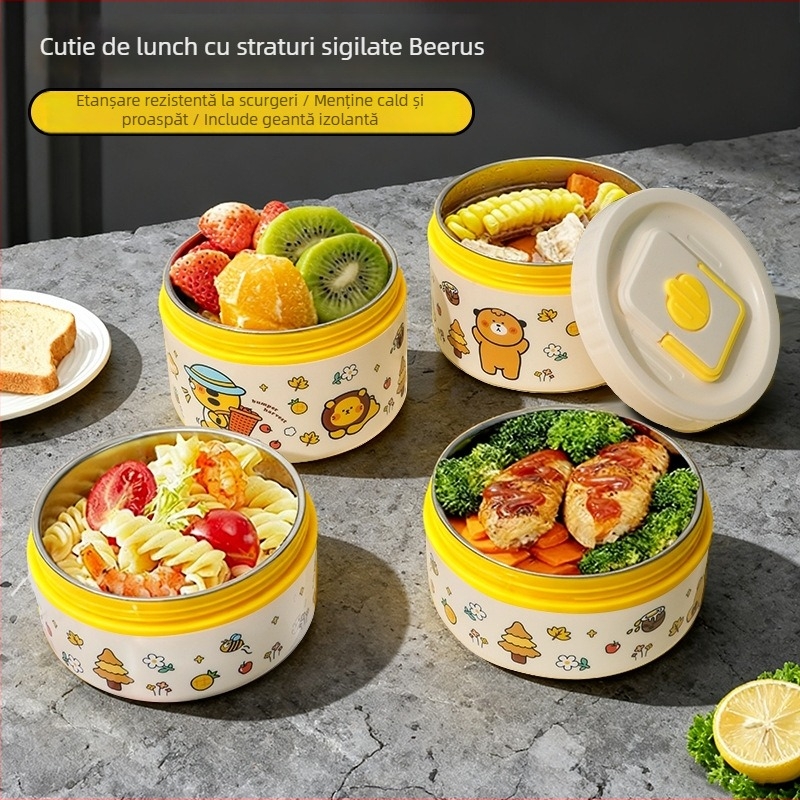 Cutie de prânz izolată din oțel inoxidabil 304, design cu divizoare în mai multe straturi, compatibilă cu microunde, personalizare disponibilă