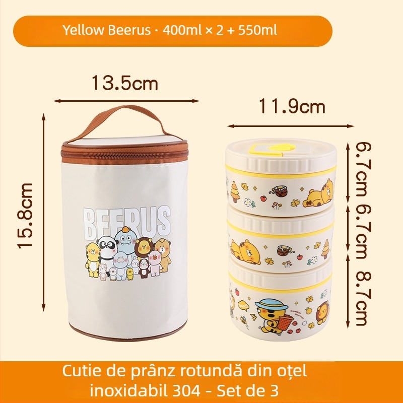 Cutie de prânz izolată din oțel inoxidabil 304, design cu divizoare în mai multe straturi, compatibilă cu microunde, personalizare disponibilă