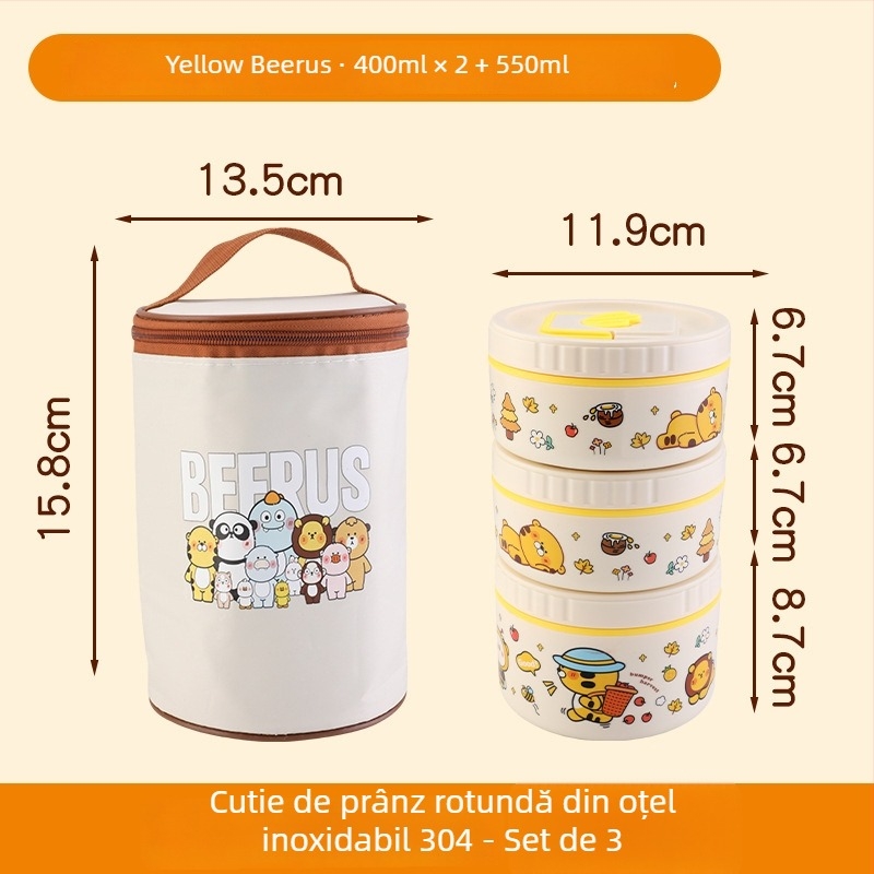 Cutie de prânz izolată din oțel inoxidabil 304, design cu divizoare în mai multe straturi, compatibilă cu microunde, personalizare disponibilă