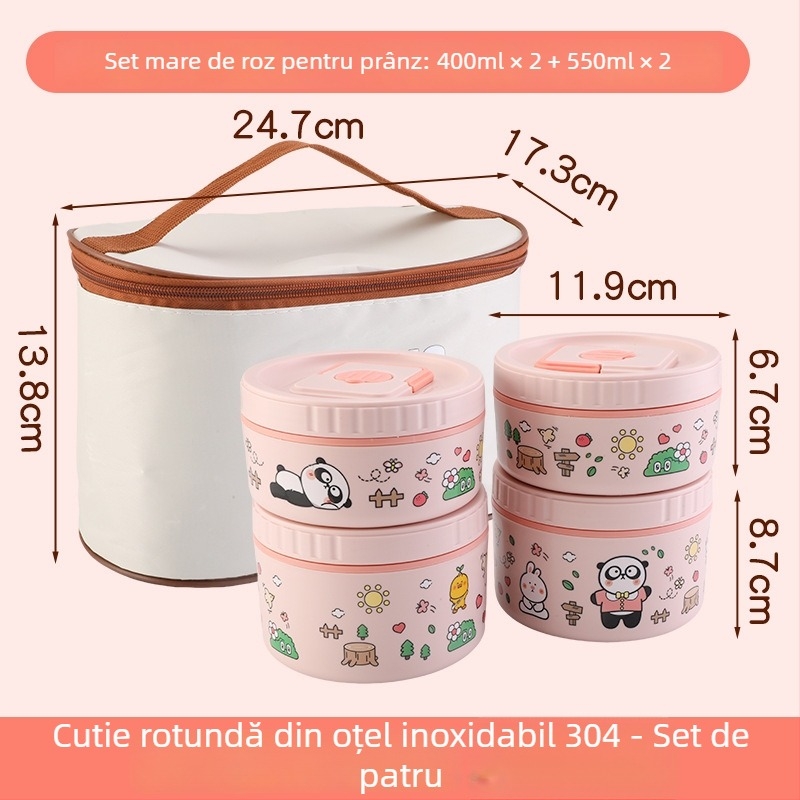 Cutie de prânz izolată din oțel inoxidabil 304, design cu divizoare în mai multe straturi, compatibilă cu microunde, personalizare disponibilă
