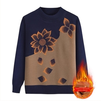 Top tricot pentru femei mature, mâneci lungi, guler semi-turtleneck, material acrilic