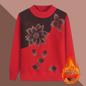 Top tricot pentru femei mature, mâneci lungi, guler semi-turtleneck, material acrilic