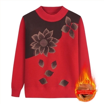 Top tricot pentru femei mature, mâneci lungi, guler semi-turtleneck, material acrilic