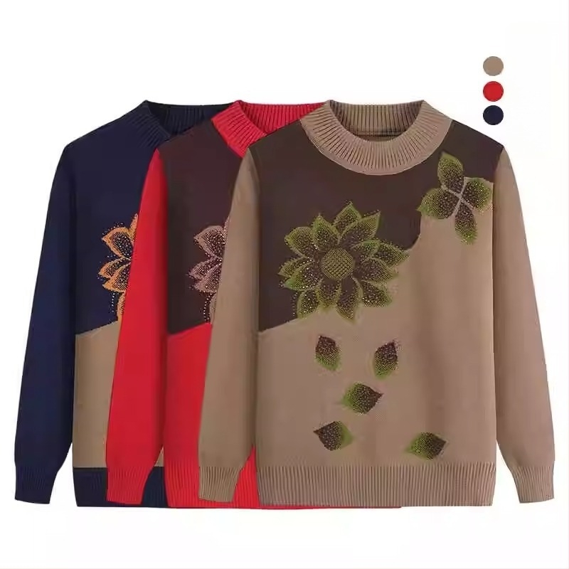 Top tricot pentru femei mature, mâneci lungi, guler semi-turtleneck, material acrilic