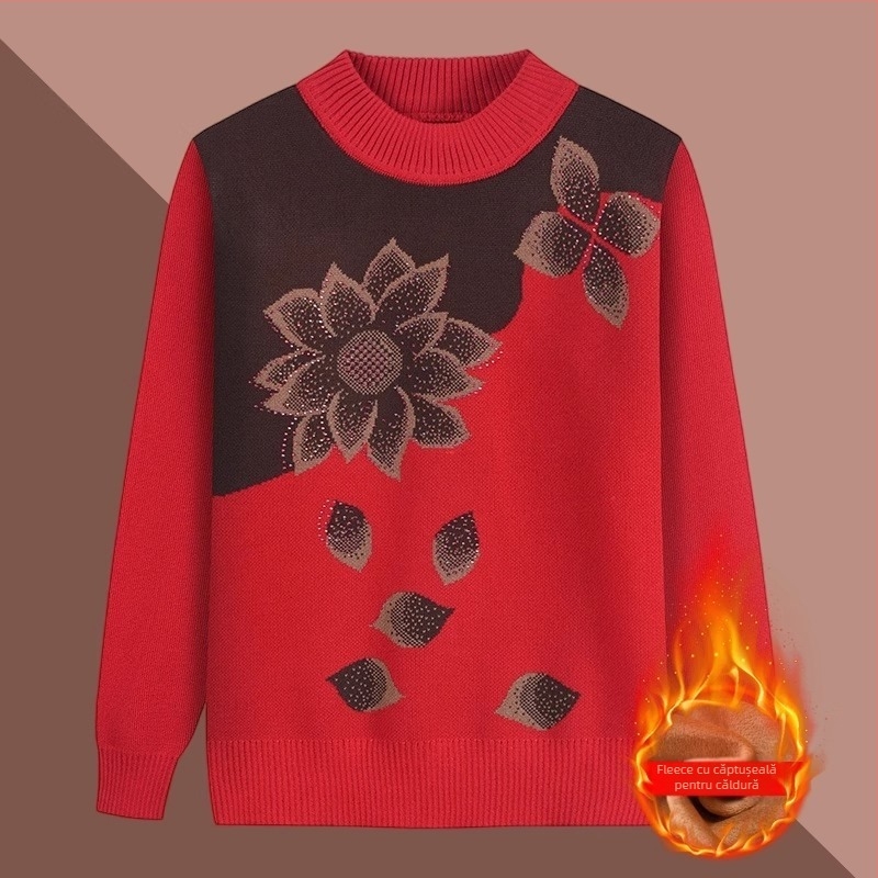 Top tricot pentru femei mature, mâneci lungi, guler semi-turtleneck, material acrilic