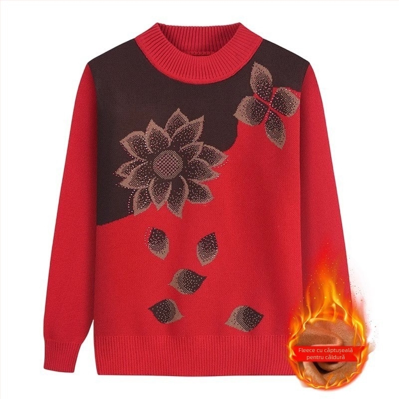 Top tricot pentru femei mature, mâneci lungi, guler semi-turtleneck, material acrilic