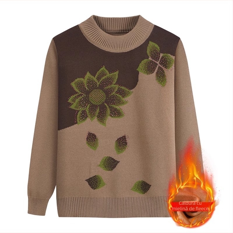 Top tricot pentru femei mature, mâneci lungi, guler semi-turtleneck, material acrilic