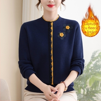 Pulover de iarnă pentru femei, căptușit cu fleece, cu glugă, mâneci lungi, guler rotund, 90–95% poliester