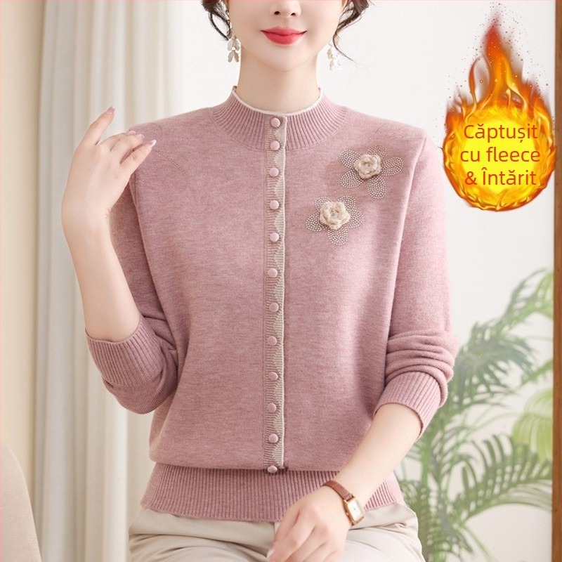 Pulover de iarnă pentru femei, căptușit cu fleece, cu glugă, mâneci lungi, guler rotund, 90–95% poliester