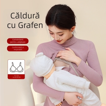 Set termic pentru gravide cu top cu mânecă lungă și pantaloni, poliester gros 80–90% cu 10,9% elastan, iarnă/toamnă, brand Yixuanfen