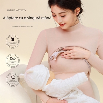 Set termic pentru gravide cu top cu mânecă lungă și pantaloni, poliester gros 80–90% cu 10,9% elastan, iarnă/toamnă, brand Yixuanfen