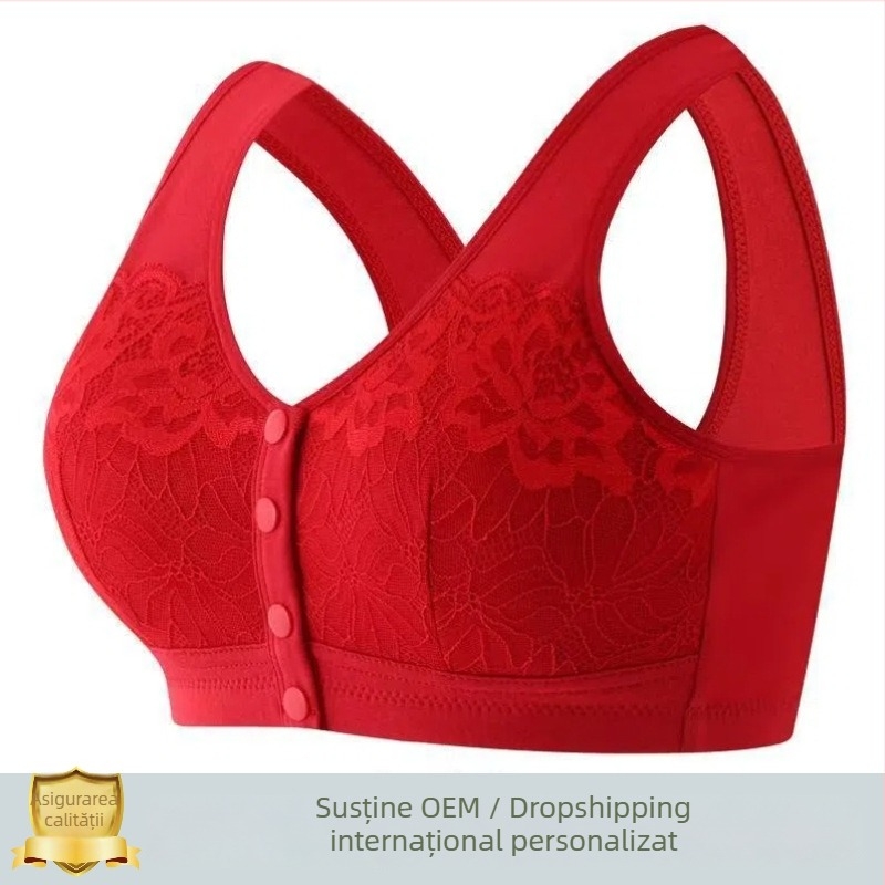 Sutien din dantelă cu închidere frontală, fără sârmă, cu cupă completă, cu pernuțe pentru alăptare, pentru mame