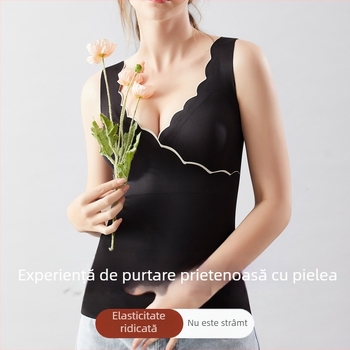 Top de alăptare cu decolteu în V, fără mâneci, lungime medie, material nylon-spandex, croială strânsă, cu deschidere pentru alăptare