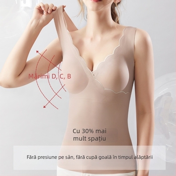 Top de alăptare cu decolteu în V, fără mâneci, lungime medie, material nylon-spandex, croială strânsă, cu deschidere pentru alăptare