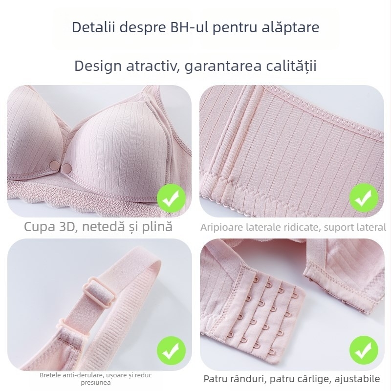 Sutien pentru alăptare cu închidere frontală, cupe modelate subțiri, căptușeală din bumbac, material principal din nailon, fără inel metalic