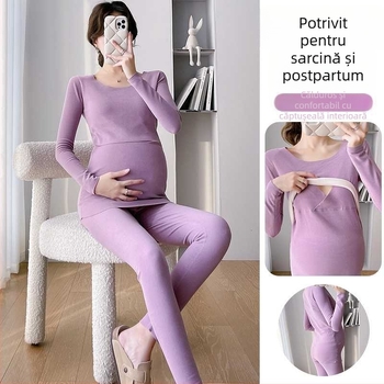 Set termic pentru maternitate pentru alăptare, iarnă — catifea dublă pe ambele fețe, țesătură fără cusături, mâneci lungi, guler înalt