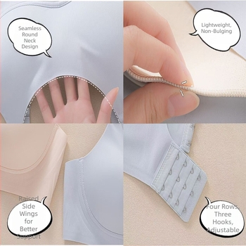 Sutien de alăptare postpartum, cu material principal din bumbac, căptușeală din nylon, cupe subțiri modelate, fără inel de oțel, închidere în spate cu trei rânduri de nasturi