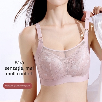 Sutien de alăptare cu deschidere frontală, cupe subțiri turnate, bretele detașabile dublu, dantelă decorativă, închidere spate cu patru rânduri de cârlige