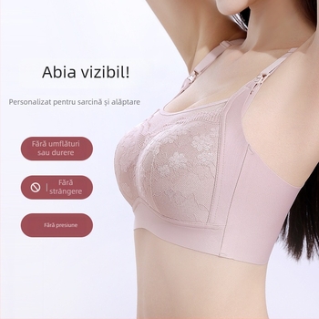 Sutien de alăptare cu deschidere frontală, cupe subțiri turnate, bretele detașabile dublu, dantelă decorativă, închidere spate cu patru rânduri de cârlige