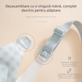 Sutien de maternitate pentru alăptare cu bretele fixe, cupe modelate subțiri, închidere la spate cu trei rânduri de cârlige, nailon cu căptușeală de spandex sub 30%, panouri laterale late pentru evitarea revărsării