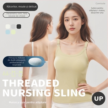 Top de alăptare trei în unu cu căptușeală de mătase, fără sutien, pentru maternitate, tricot cu model rib
