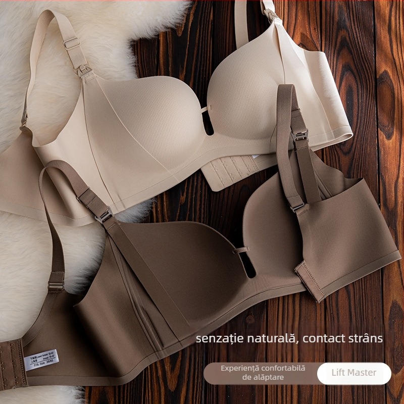 Sutien de alăptare pentru sarcină, cupe modelate subțiri, material Spandex, închidere pe spate cu trei rânduri de cârlige, bretele fixe în dublu