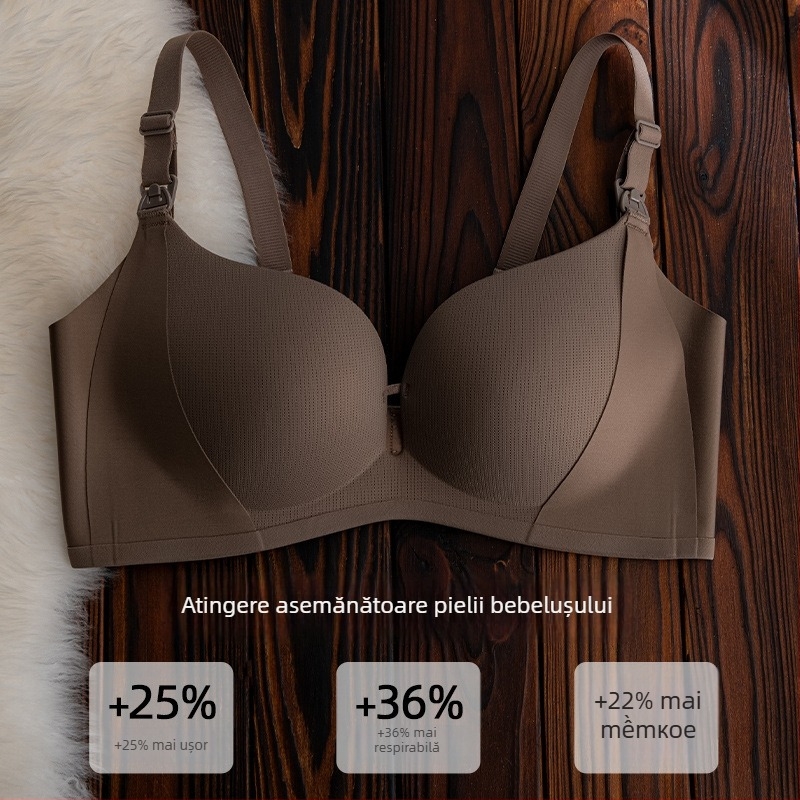 Sutien de alăptare pentru sarcină, cupe modelate subțiri, material Spandex, închidere pe spate cu trei rânduri de cârlige, bretele fixe în dublu