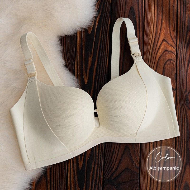 Sutien de alăptare pentru sarcină, cupe modelate subțiri, material Spandex, închidere pe spate cu trei rânduri de cârlige, bretele fixe în dublu