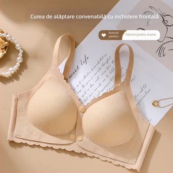 Sutien de alăptat cu deschidere frontală, cupe modelate, material nylon, bretele fixe, închidere cu trei rânduri la spate
