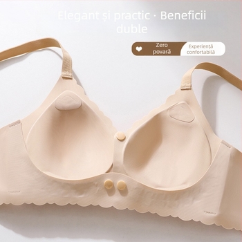 Sutien de alăptat cu deschidere frontală, cupe modelate, material nylon, bretele fixe, închidere cu trei rânduri la spate