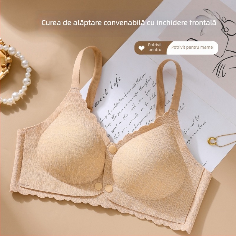 Sutien de alăptat cu deschidere frontală, cupe modelate, material nylon, bretele fixe, închidere cu trei rânduri la spate