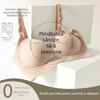 Sutien de maternitate și alăptare pentru ridicare și susținere, pentru alăptare postnatală, material nylon, căptușeală nylon 50–70%, cupe subțiri modelate, bretele fixe, închidere spate cu patru rânduri de carlige