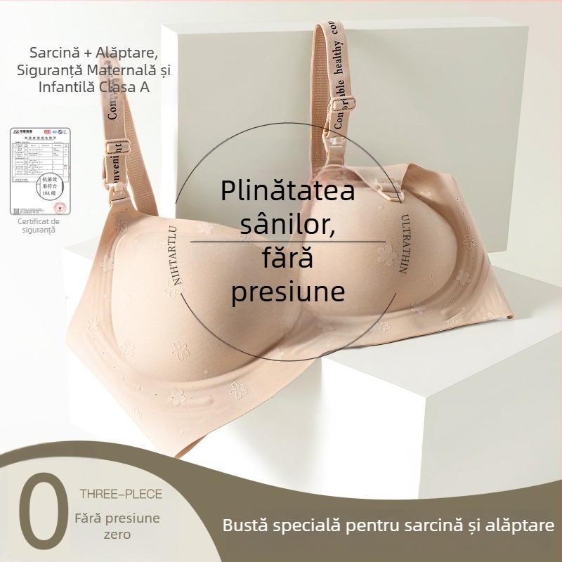 Sutien de maternitate și alăptare pentru ridicare și susținere, pentru alăptare postnatală, material nylon, căptușeală nylon 50–70%, cupe subțiri modelate, bretele fixe, închidere spate cu patru rânduri de carlige
