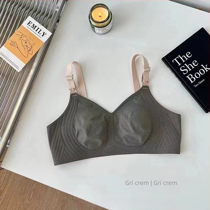 Sutien de alăptare pentru femei însărcinate, cupe subțiri modelate, material Modal, căptușeală 30–50% Spandex, bretele fixe în dublu, fără arc, design cu urechi de iepure