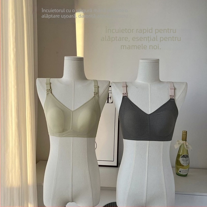 Sutien de alăptare pentru femei însărcinate, cupe subțiri modelate, material Modal, căptușeală 30–50% Spandex, bretele fixe în dublu, fără arc, design cu urechi de iepure